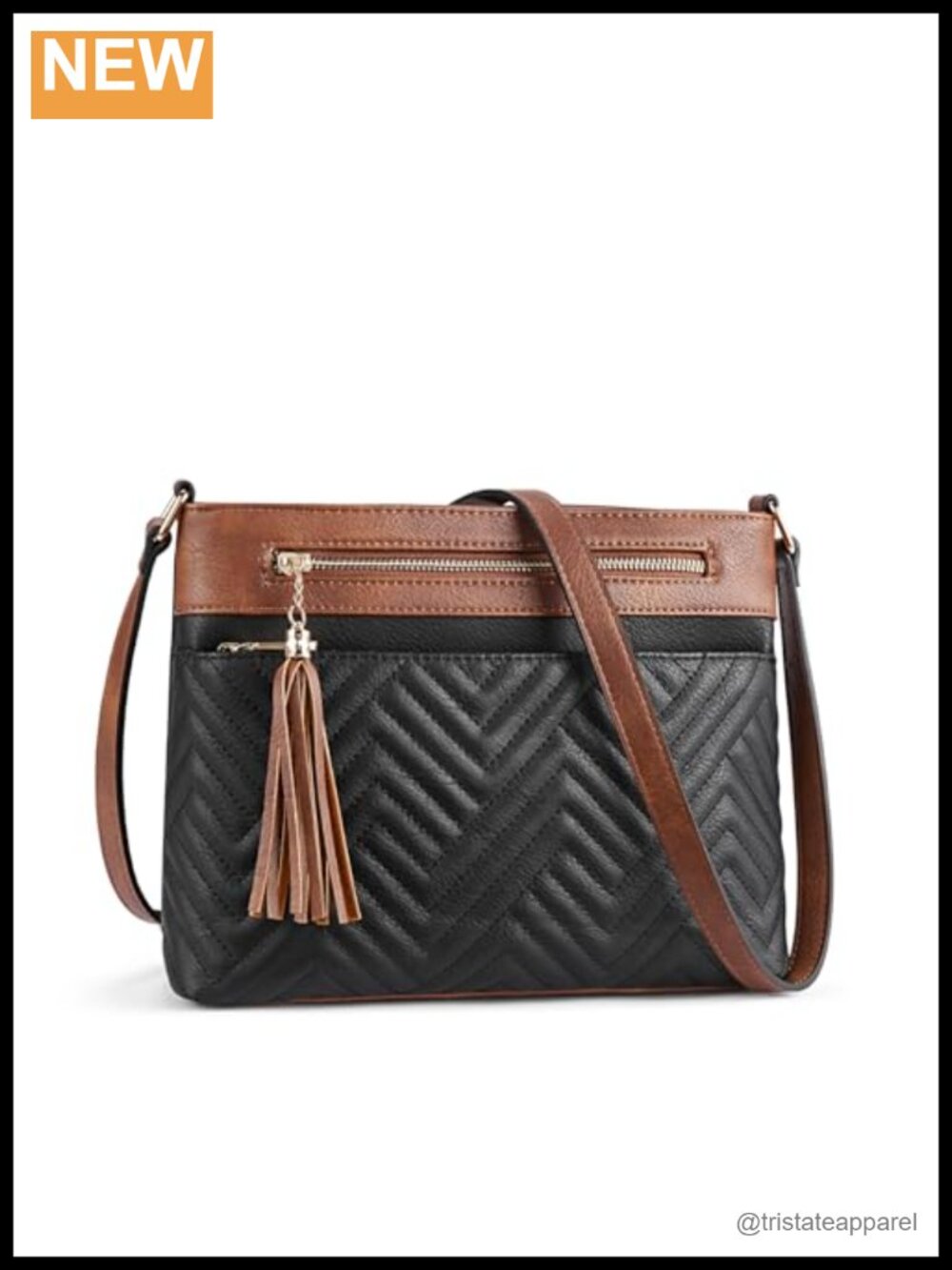Quilted Vegan Leather Crossbody Purse Medium Multi-Pocket Tassel Shoulder Bag